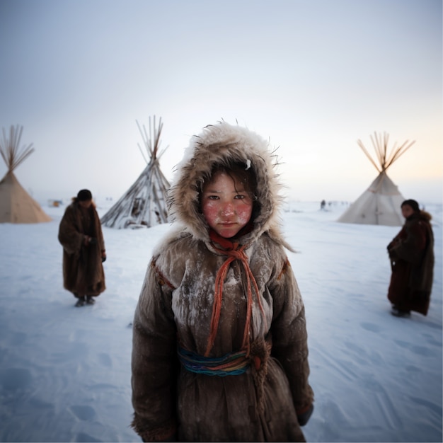 Free photo eskimo people living in extreme weather condition