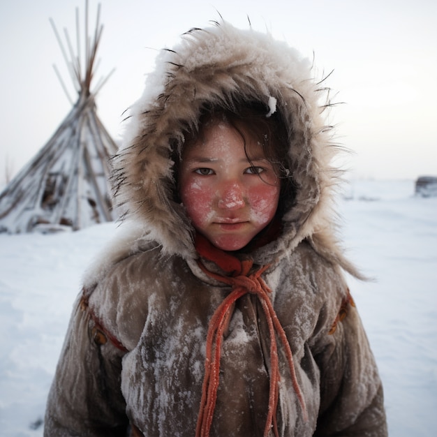 Free photo eskimo people living in extreme weather condition