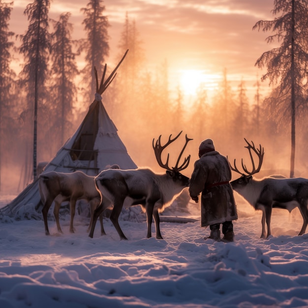 Free Photo eskimo people living in extreme weather condition