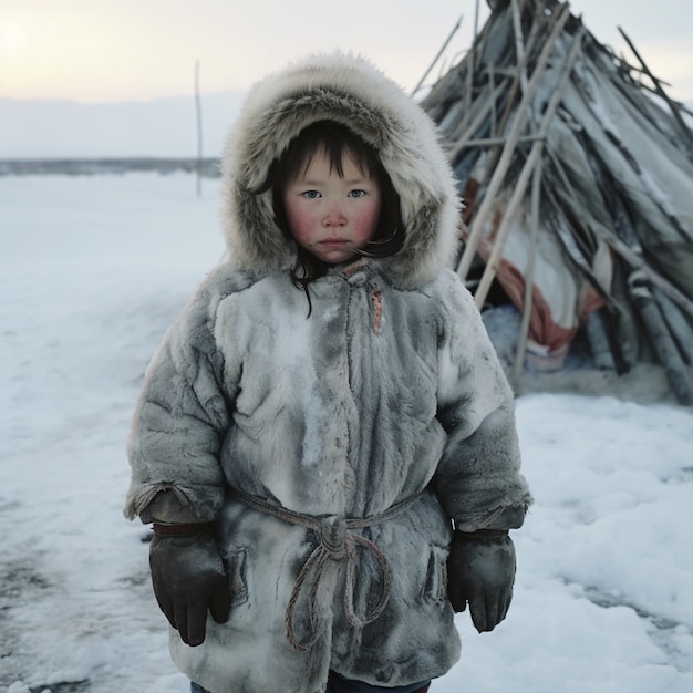 Eskimo people living in extreme weather condition