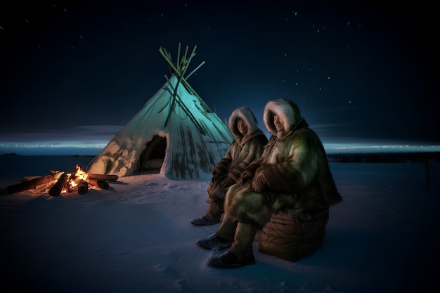 Free photo eskimo people living in extreme weather condition