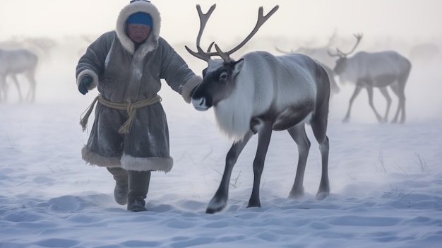 Free Photo eskimo people living in extreme weather condition