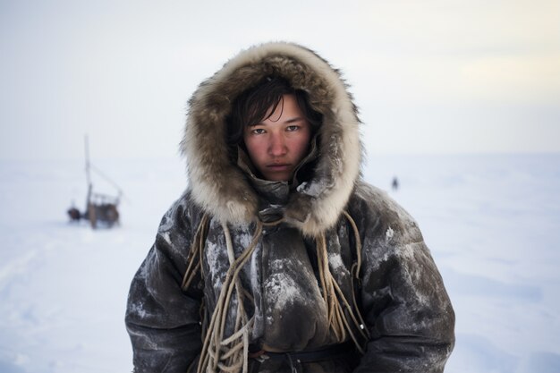 Eskimo people living in extreme weather condition