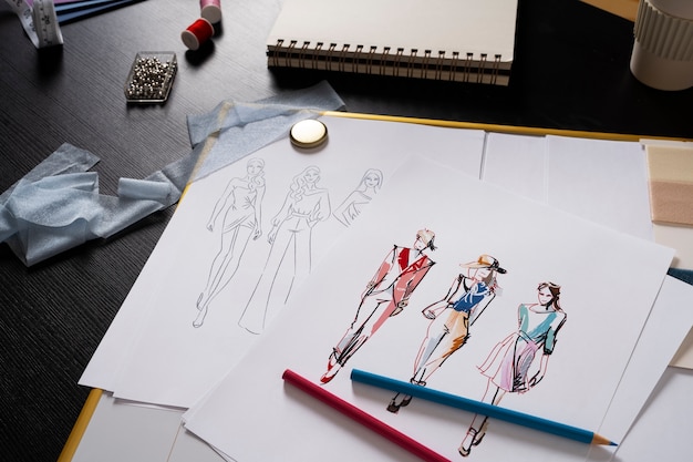 Free photo essential elements for fashion design in studio