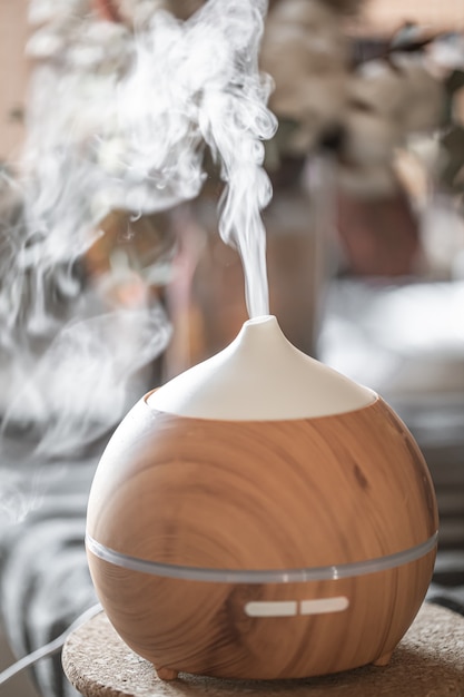 Free photo essential oil aroma diffuser humidifier diffusing water articles in the air.