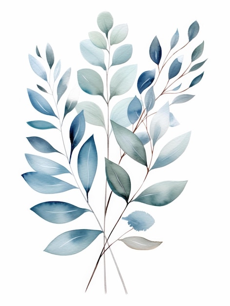 Free photo eucalyptus branch with leaves hand drawn watercolor illustration