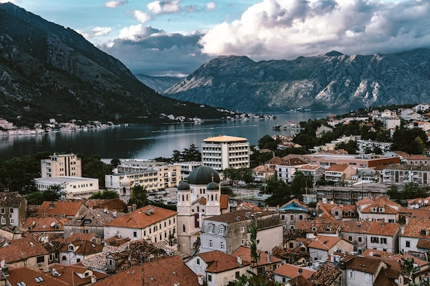 Evening View of Bay of Kotor old town from Lovcen mountain