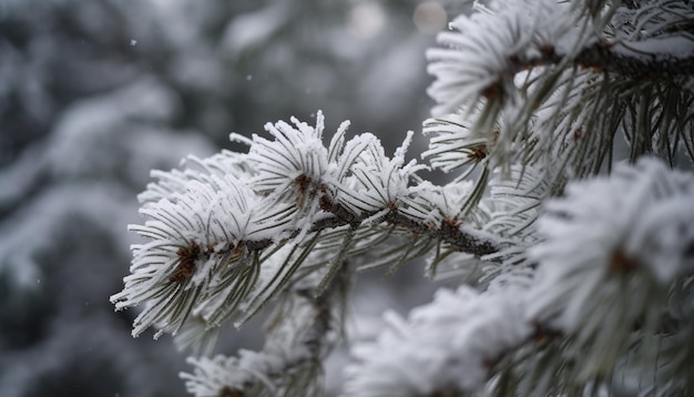 Free photo evergreen branches adorned in frosty snowflakes pattern winter generated by ai