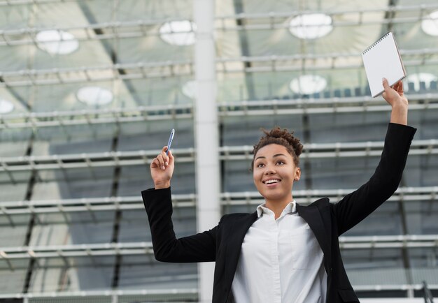 Excited business woman medium shot