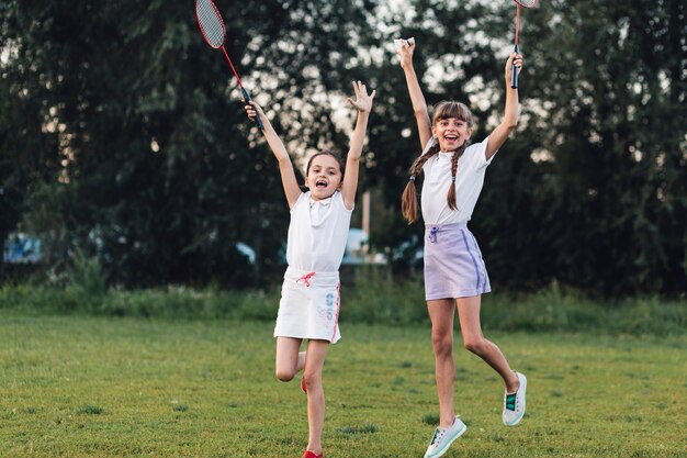 Excited girls enjoying in the park