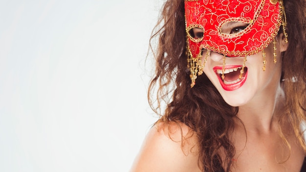 Free Photo excited woman in red mask