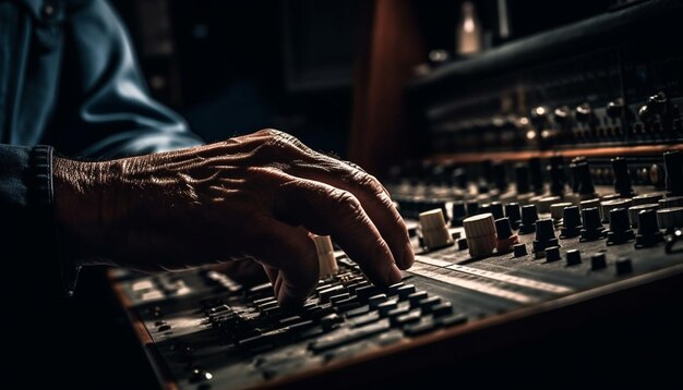 Expert musician mixing sound with electrical equipment generated by AI