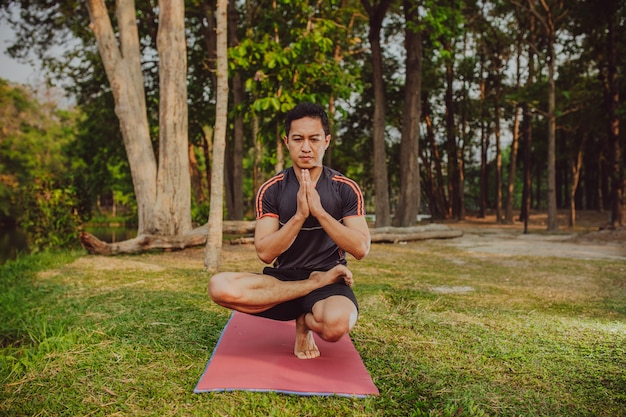 Expert practising yoga in the park