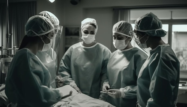 Expert surgical team in hospital operating room generated by AI