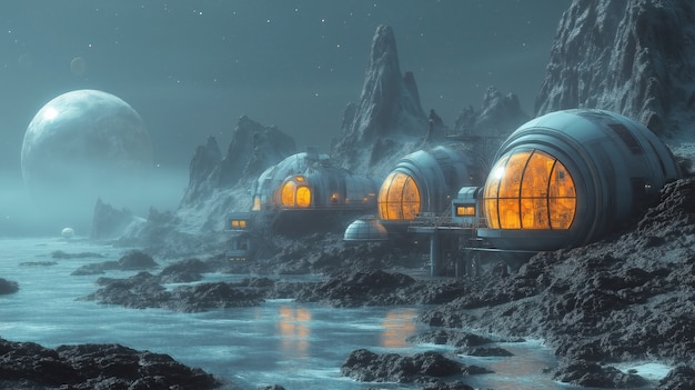 Free photo exploration settlements in different planets