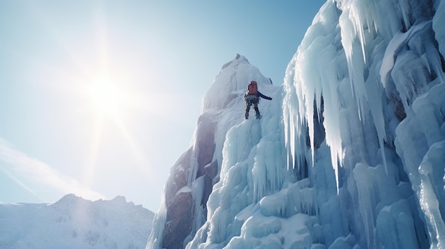 Free photo an explorer on a frozen mountain