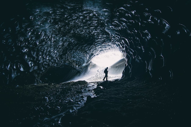 Exploring a glacier outlet in a remote and hard to reach area in winter.