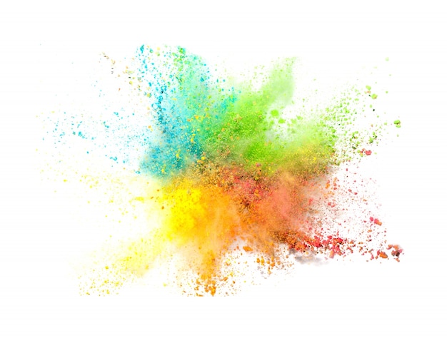 Explosion of colored powder on white background