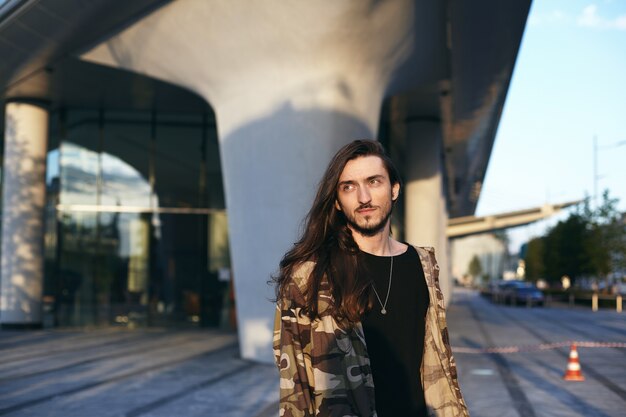 Expressive man posing outdoor