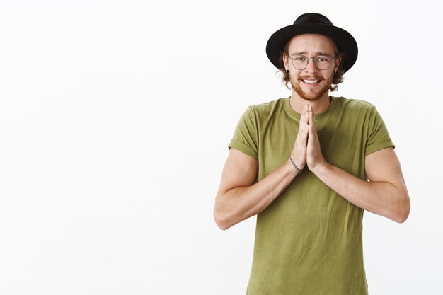 Expressive redhead bearded man with a hat