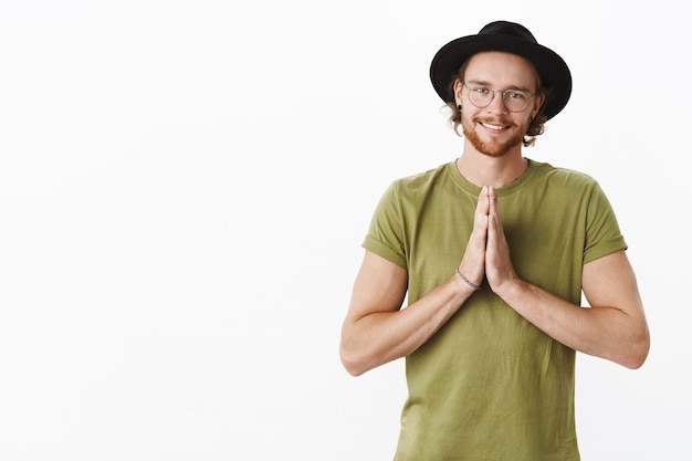 Expressive redhead bearded man with a hat