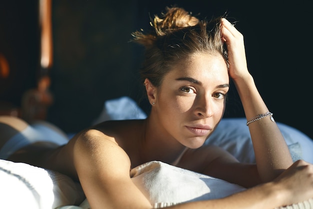 Expressive woman posing indoor