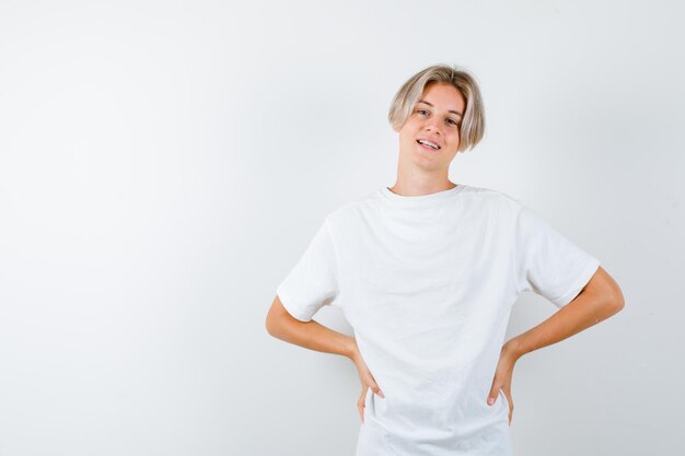 Expressive young boy posing in the studio