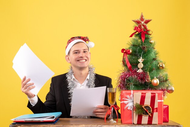 Expressive young man posing for Christmas