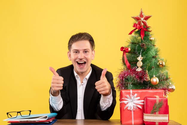 Expressive young man posing for Christmas