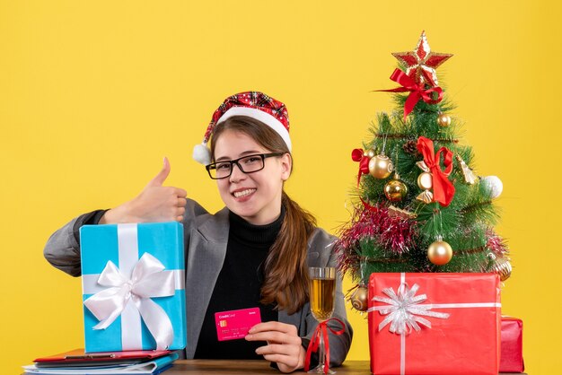 Expressive young woman posing for Christmas