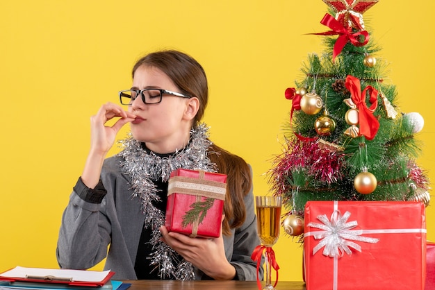 Expressive young woman posing for Christmas