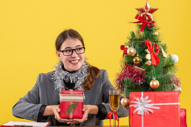 Expressive young woman posing for Christmas