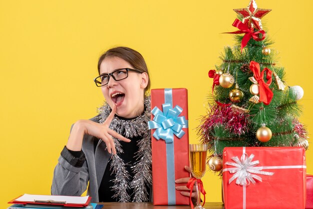 Expressive young woman posing for Christmas