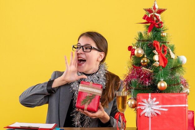 Expressive young woman posing for Christmas