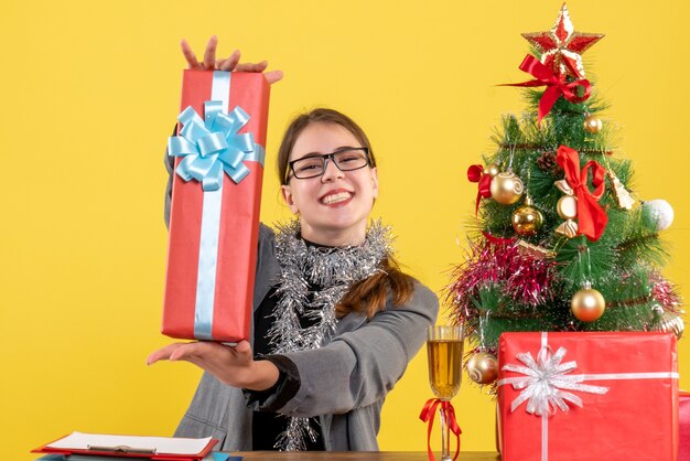 Expressive young woman posing for Christmas