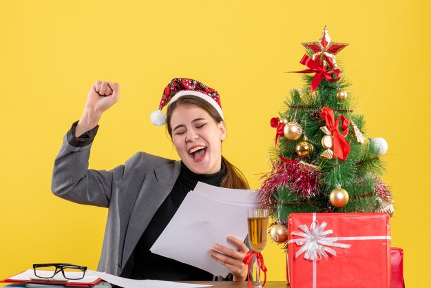 Expressive young woman posing for Christmas