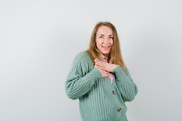 Expressive young woman posing in the studio