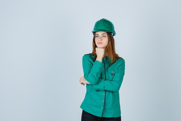 Expressive young woman posing in the studio