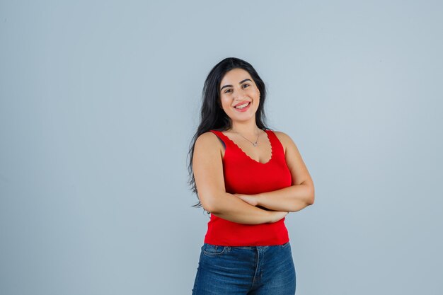 Expressive young woman posing in the studio