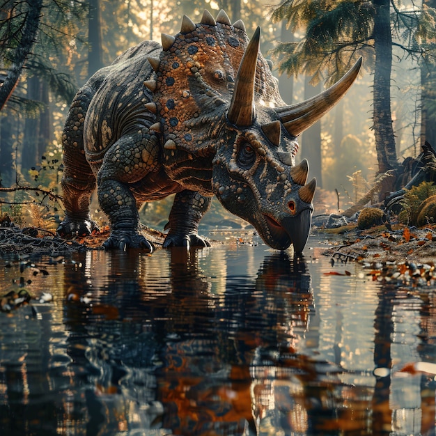 Free Photo extinct triceratops dinosaur with natural habitat