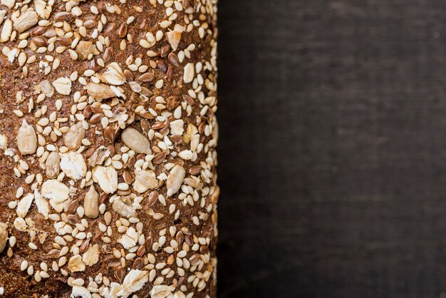 Extreme close-up bread with seeds and copy space