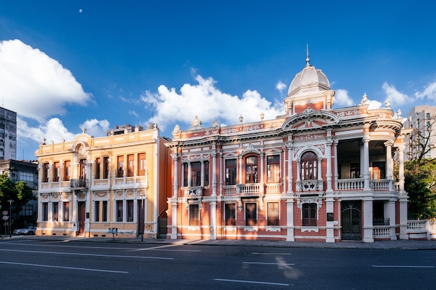 Facade of the beautiful ancient Brazilian buildings under a sunny sky