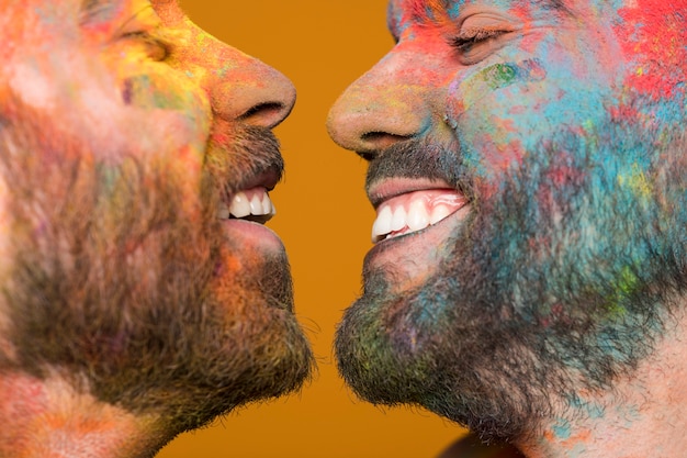 Free photo faces joyful dirty homosexual pair