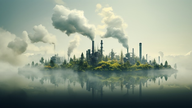 Factory producing co2 pollution