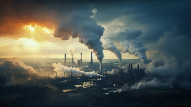 Factory producing co2 pollution