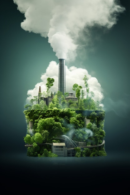 Free Photo factory producing  co2 pollution