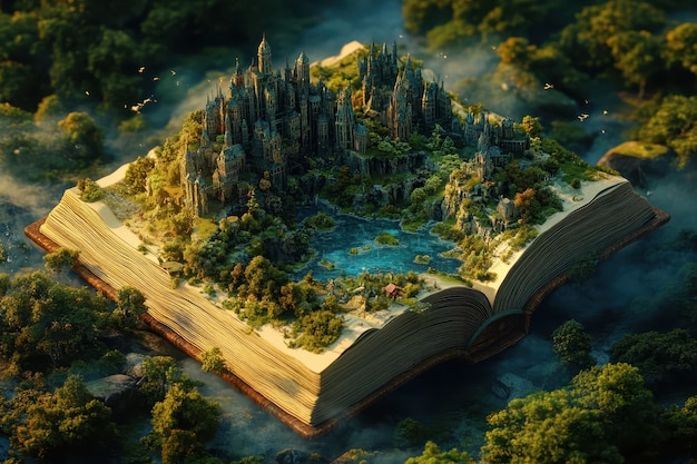 Fairytale scene coming out of a book