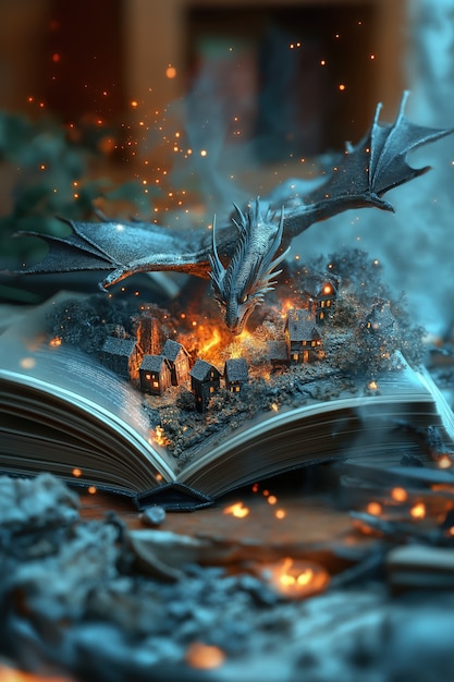 Fairytale scene coming out of a book