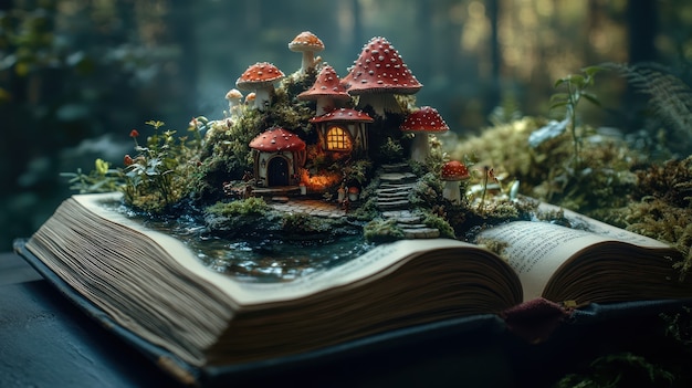 Free photo fairytale scene coming out of a book