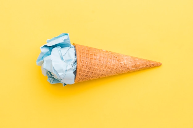 Free photo fake blue ice cream in sugar cone